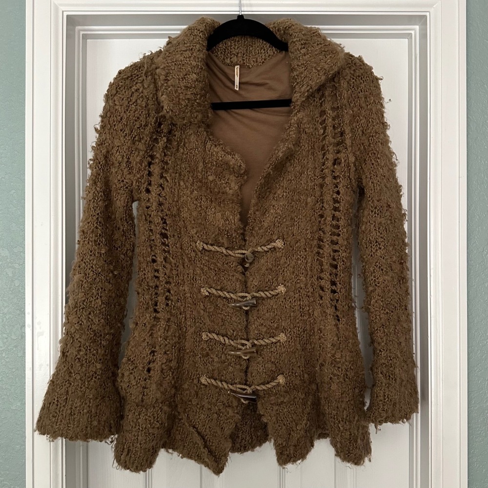 Free People Shaggy Mohair Wool Cardigan Coat Sweater Brown Y2K Rare Size XS‎